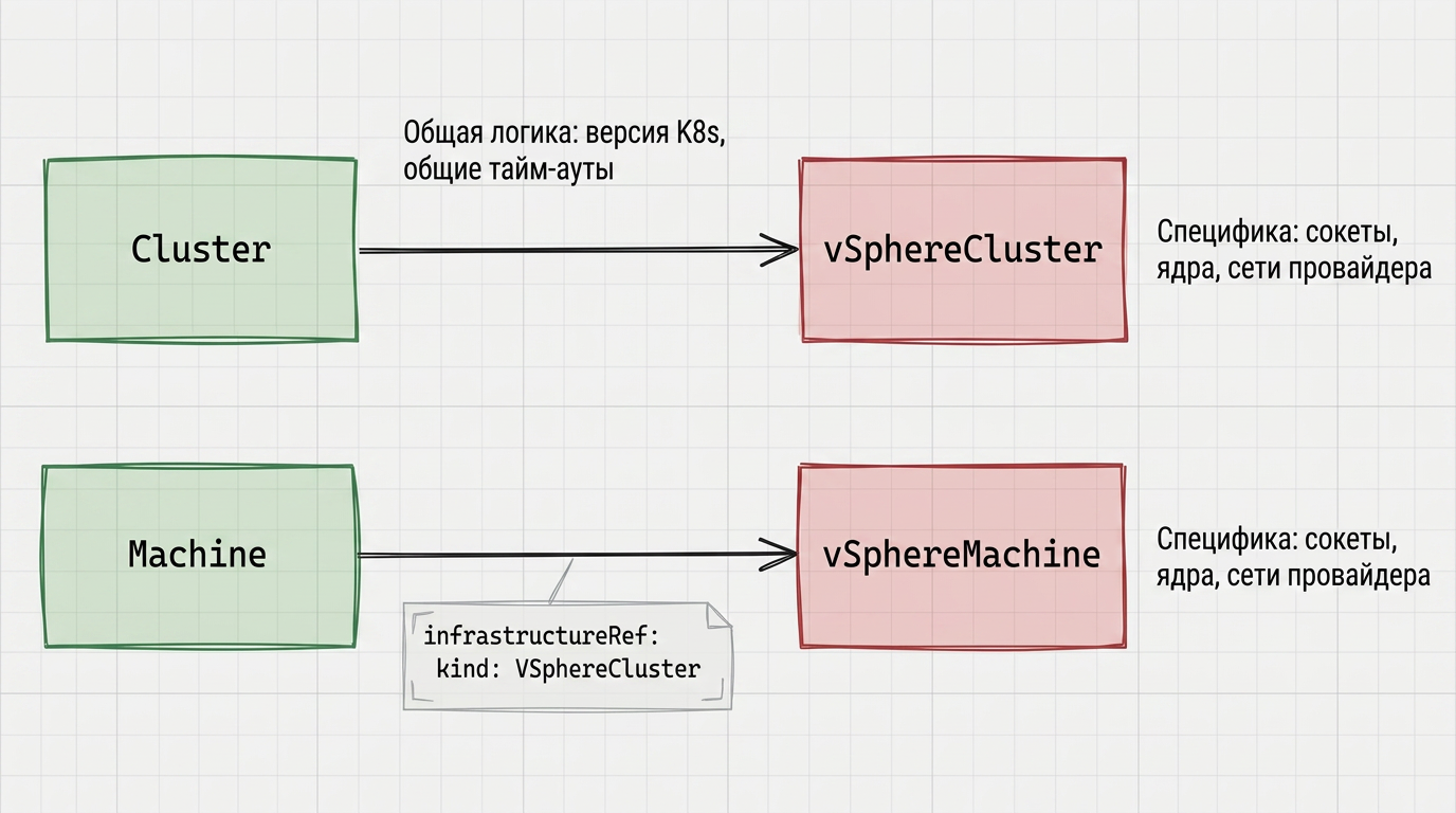 Разделение абстракции: Cluster и Machine против vSphereCluster и vSphereMachine