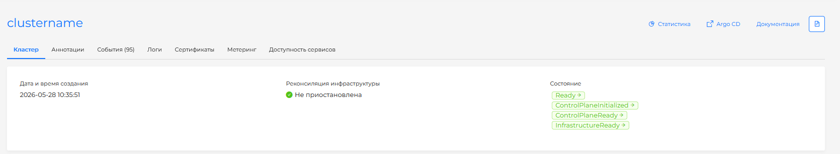 Дашборд развёрнутого кластера
