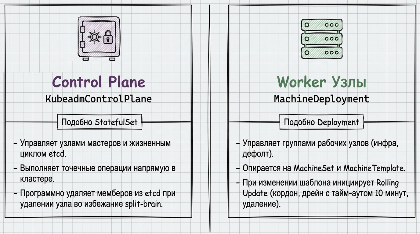 Control plane и worker-узлы: KubeadmControlPlane против MachineDeployment