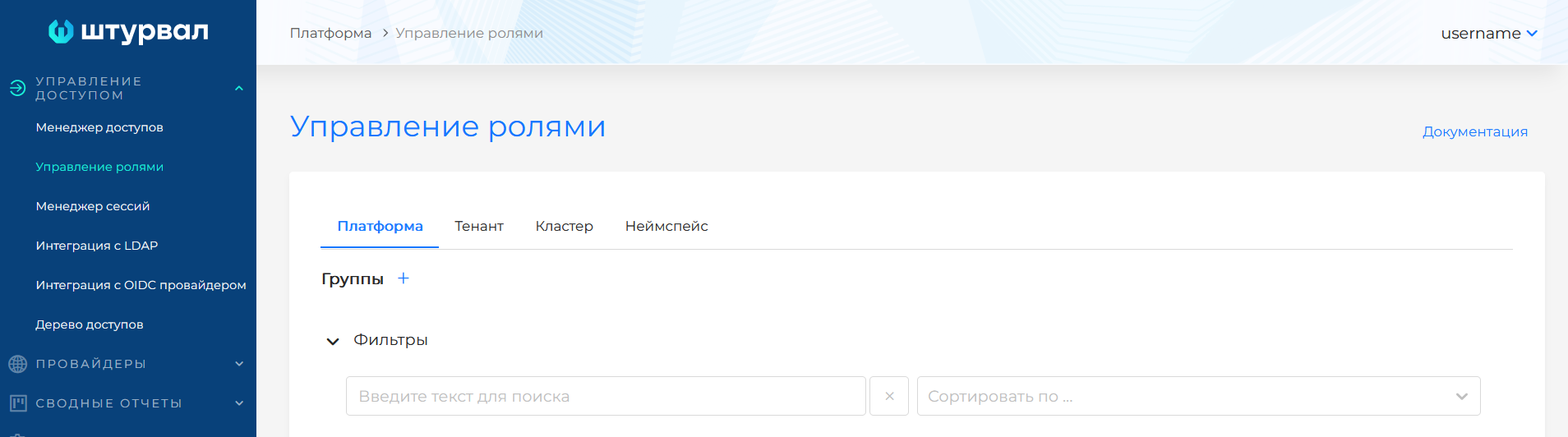 Назначение прав на уровне платформы