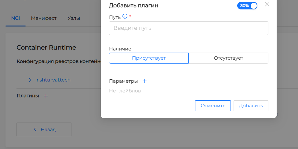 Конфигурация плагинов Container Runtime в NCI